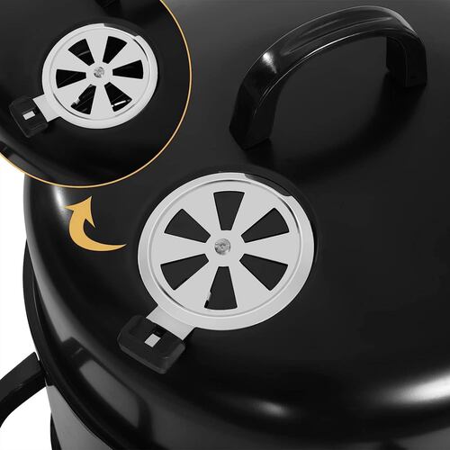 Asador ahumador de dos niveles circular con termómetro