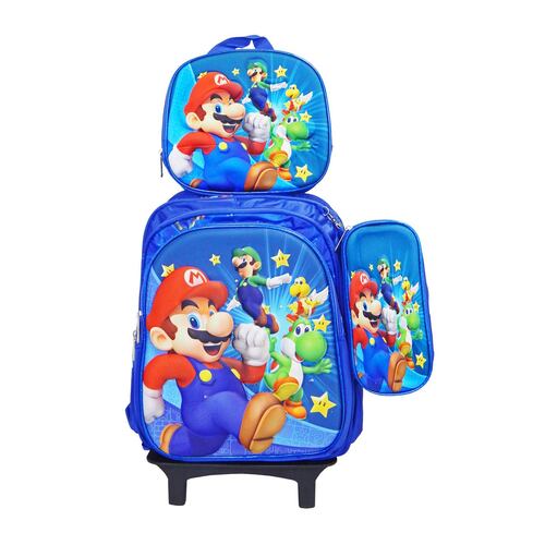 Mochilas Personajes 4 Pzas Carrito+Mochila+Lonchera+Lapicera