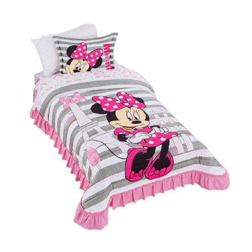 Colcha Minnie París Matrimonial Microfibra Gris Concord.