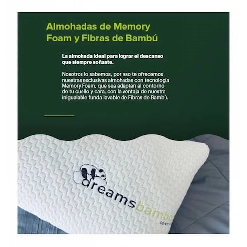 Almohada Memory Foam King Dreams Bamboo Fibra De Bambú.