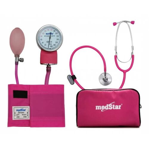 Esfigmomanómetro Aneroide Kit Estetoscopio Rosa Medstar