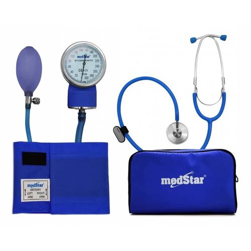Esfigmomanómetro Aneroide Kit Estetoscopio Azul Medstar