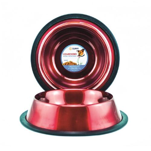 Plato Rojo P/Perro Gato 96oz Antiderrapante Acero Inoxidable Sunny