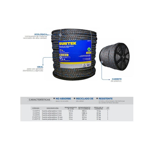 Cuerda Polipropileno Reciclado Diámetro 6mm 22kg Surtek