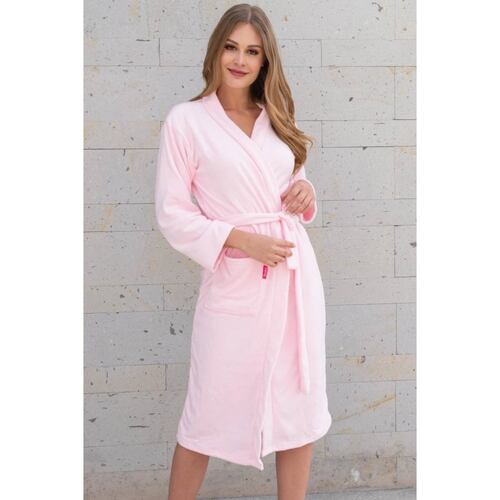 Bata Baño Mujer Microfibra Extrasuave Rosa Claro Tesso.
