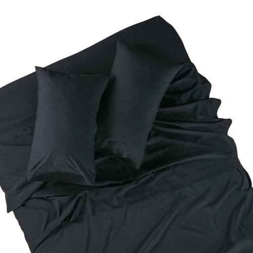 Juego Sábanas Matrimonial Esencial Negro Poliéster Colchas Concord.