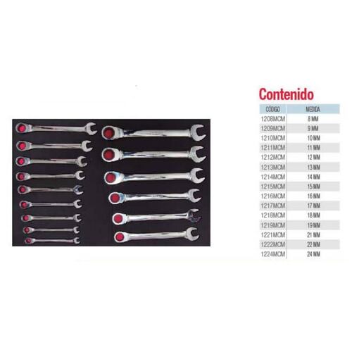 Juego 15 Llaves Combinadas Matraca Metrico Industrial Urrea