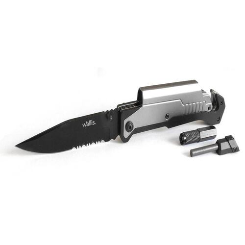 Navaja Bloqueo C/Mango Metal C/Clip LED Pedernal Wallis.