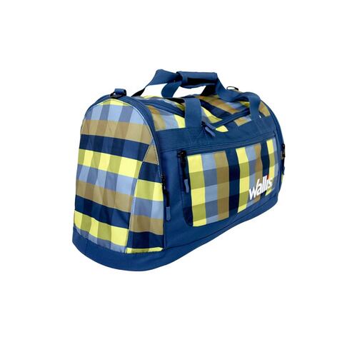 Maleta Deportiva 50L Poliester Cuadros Azul/Verde Wallis