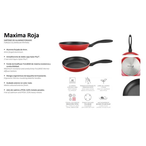 Sartén Resistente MAXIMA Aluminio Forjado Rojo 20cm Fagor