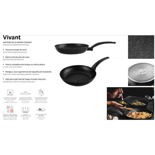 Sartén Antiadherente VIVANT Aluminio Negro 28cm Fagor