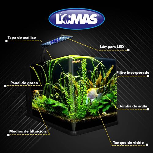 Acuario Nano Largo 14 Lt Lámpara LED Acuario Lomas Hagen