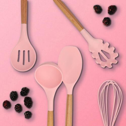 Utensilios Cocina Silicon Rosa Suave Con Soporte Kochstelle