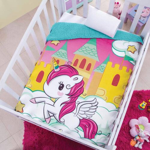 Cobertor Borrega Unicornio Cunero Poliester Rosa Concord