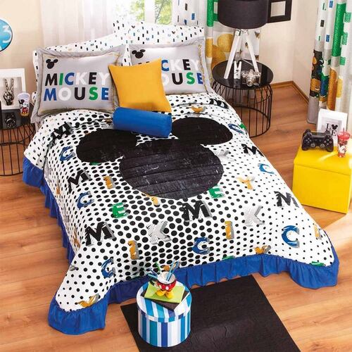 Colcha Funda Mickey Blue Individual Microfibra Suave Concord.
