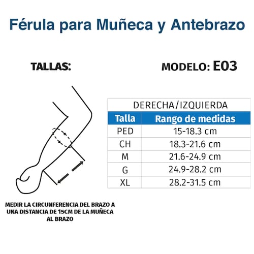 Férula P/ Muñeca Y Antebrazo Izquierda Adulto E03 Tynor