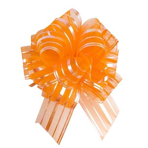 Moño Listón Naranja Grande 10 Pzas Pompón Selanusa