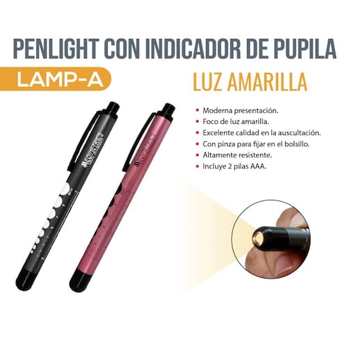 Lampara Diagnostico Luz Amarilla Penlight Rosa Medimetrics
