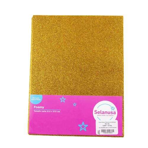 Foamy Tamaño Carta C/Diamantina 10 Pzas Oro Selanusa