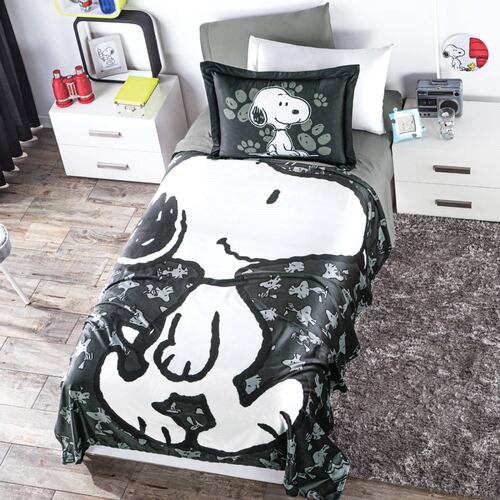 Cobertor Ligero Ultrasuave Snoopy Black Individual Concord