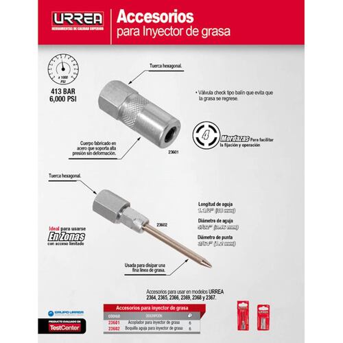 Acoplador Inyector Grasa C/Tuerca Hexagonal Cromo Urrea