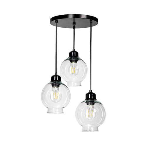 Lampara Colgante Vidrio Transparente Negro 3 Luces Maxxi