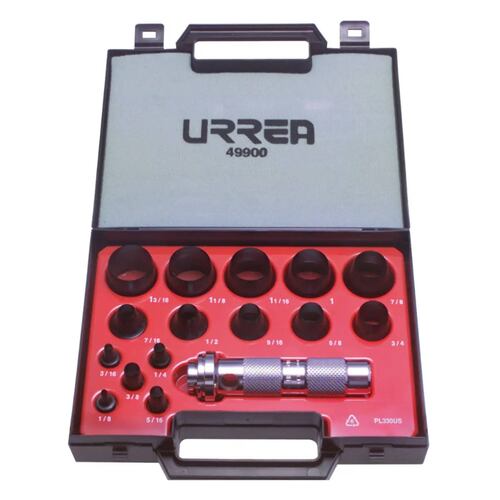 Juego 16 Pzas Sacabocados Acero 1/8" a 1-3/16" Estuche Urrea