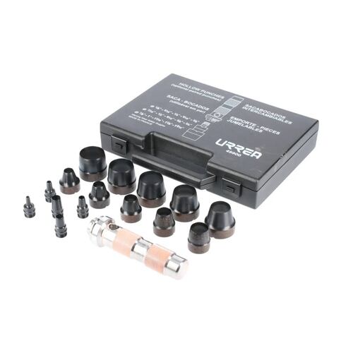 Juego 16 Pzas Sacabocados Acero 1/8" a 1-3/16" Estuche Urrea