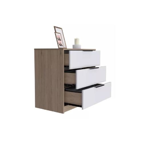 Cómoda 3 Cajones P/habitación Kaia Rovere Blanco/Marrón Excelsior