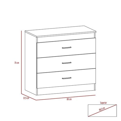 Mueble Cómoda Habitación 3 Cajones Madera Melia Wengue Excelsior