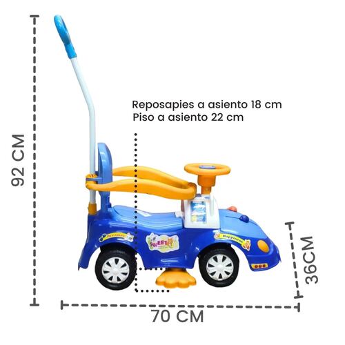 Montable Correpasillos con Baston Sonido,Luz,Cajuela  - Azul