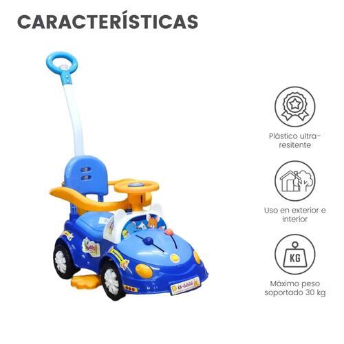 Montable Correpasillos con Baston Sonido,Luz,Cajuela  - Azul