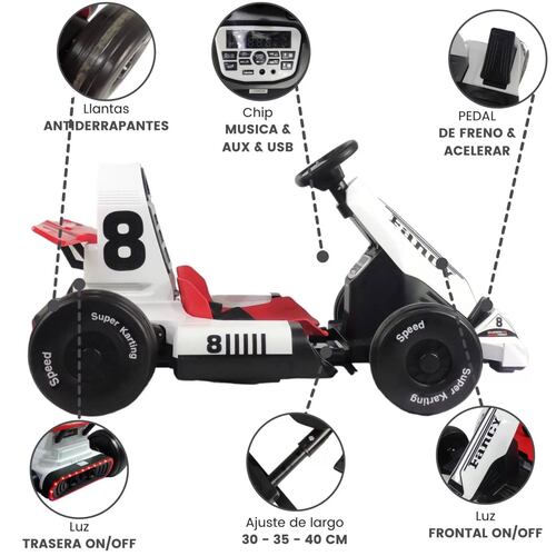 Go Kart Montable Electrico Control Remoto Blanco 8 Km/h 12V7  - Blanco.