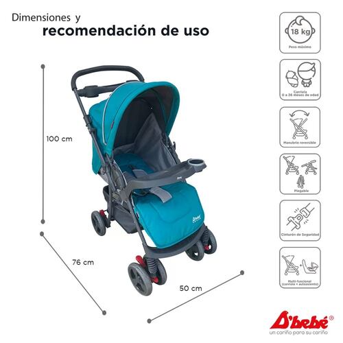 Carriola Travel System Dbebe Reversible,Portabebe,Reclinable  - Verde.