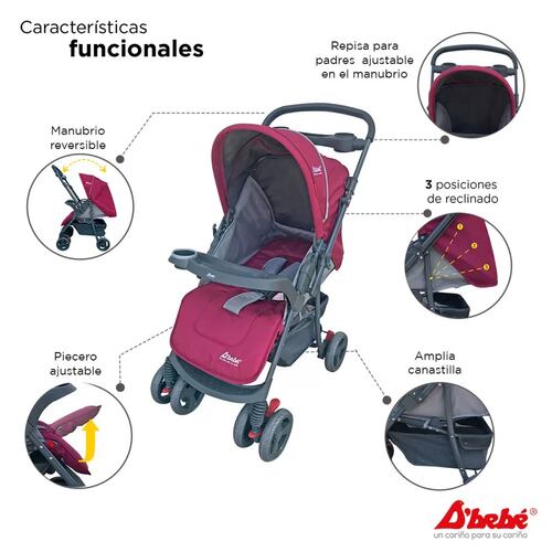 Carriola Travel System Dbebe Reversible,Portabebe,Reclinable  - Rosa.