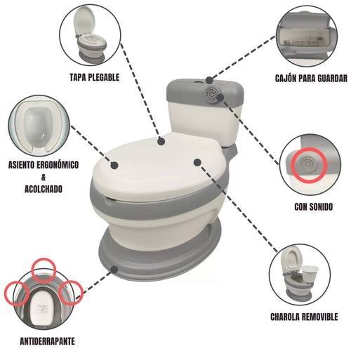 Baño entrenador Acojinado con Sonido y Antiderrapante  - Gris.