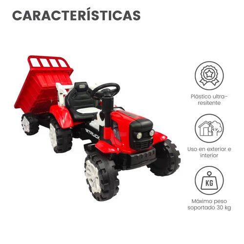 Tractor Montable Electrico con Remolque Control Remoto  - Rojo.