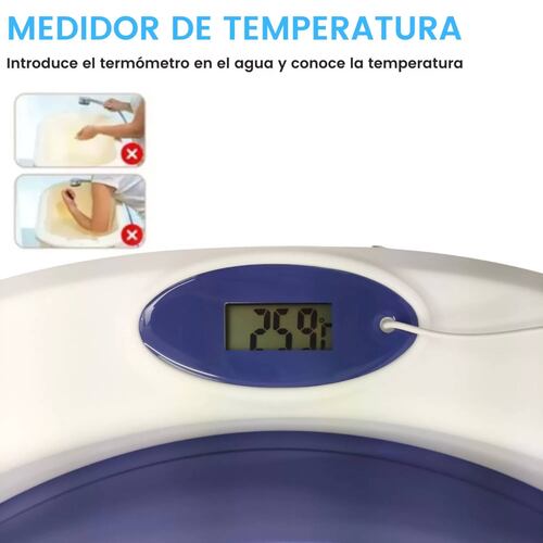 Bañera para Bebe Tina de Baño Plegable y Compacta Termometro  - Azul