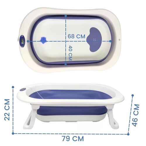 Bañera para Bebe Tina de Baño Plegable y Compacta Termometro  - Azul