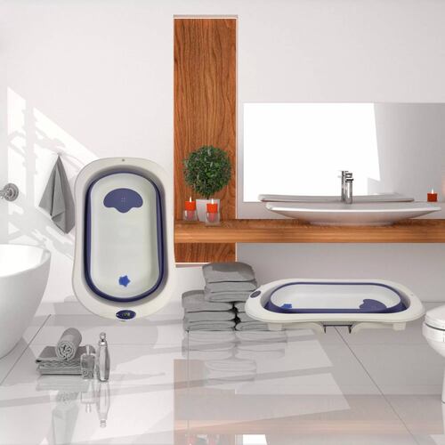 Bañera para Bebe Tina de Baño Plegable y Compacta Termometro  - Azul