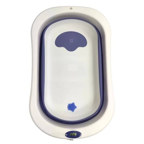 Bañera para Bebe Tina de Baño Plegable y Compacta Termometro  - Azul