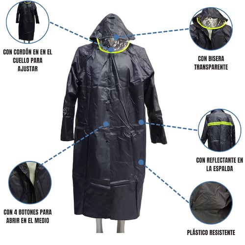 Capa Impermeable con Visera Gabardina para Lluvia Reflectante  - Azul.