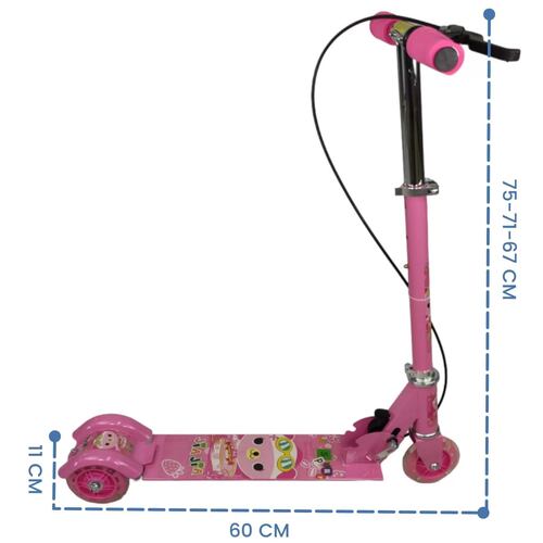Patin del Diablo Scooter Tres Llantas con Luz y Freno de Mano  - Rosa.