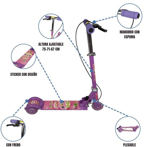 Patin del Diablo Scooter Tres Llantas con Luz y Freno de Mano  - Violeta.