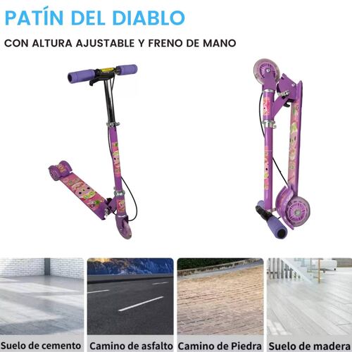 Patin del Diablo Scooter Tres Llantas con Luz y Freno de Mano  - Violeta.