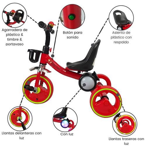 Triciclo para Niños Esfera Musical con Luz y Sonido hasta 25kg  - Rojo.