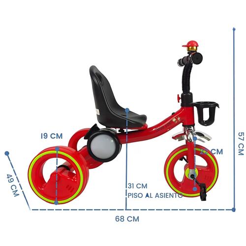 Triciclo para Niños Esfera Musical con Luz y Sonido hasta 25kg  - Rojo.