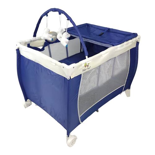 Cuna Corral Bebe Plegable Mosquitero Cambiador Vibra Sonido  - Azul.