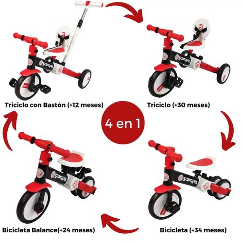 Triciclo para Niños 4 en 1 Bicicleta de Equilibrio y Balance  - Rojo.