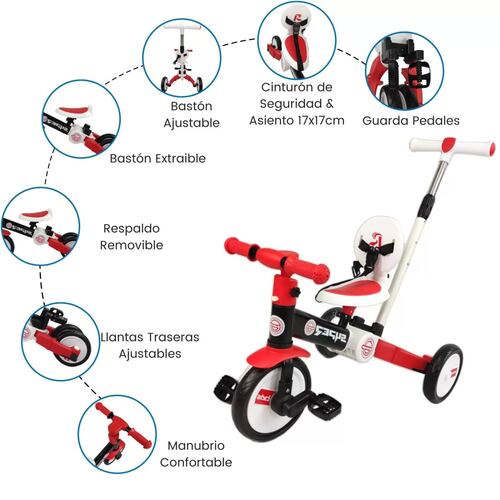 Triciclo para Niños 4 en 1 Bicicleta de Equilibrio y Balance  - Rojo.